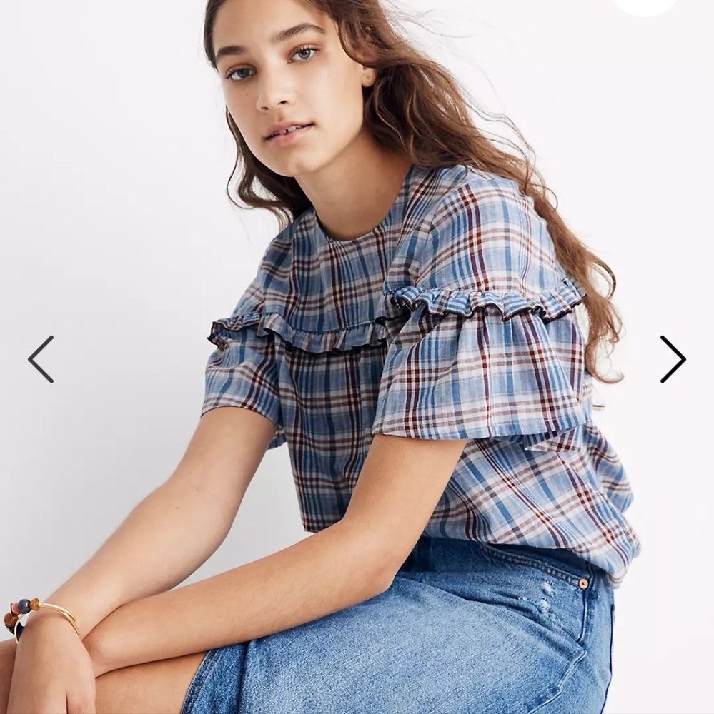 Madewell Ruffle Yoke Plaid Linen Top